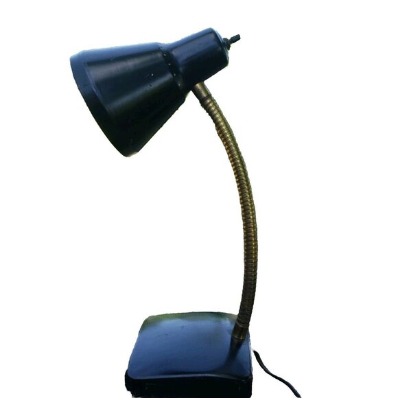Vtg MCM Mid‎ Century Modern Industrial Black Gold Flex-Arm Desk Lamp Retro - Picture 1 of 16